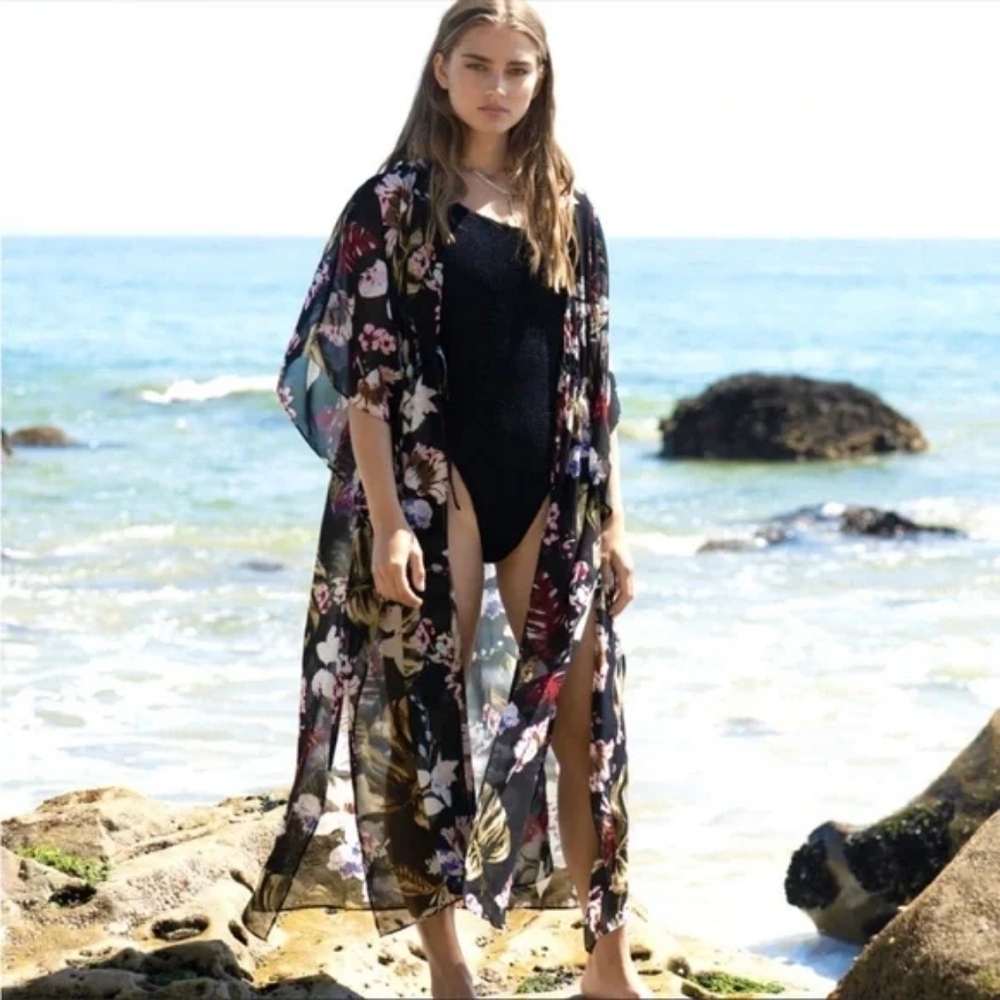 Walter Baker Tulum Caftan Tropical Print Swim Cover Up Duster One Size NWT